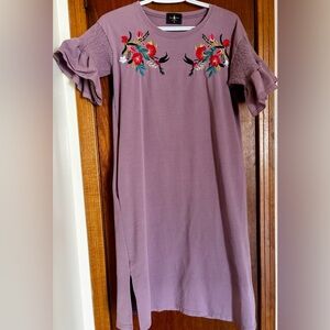 Mauve Embroidered Ruffle Sleeve Dress
